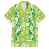 Aloha Hawaii Tuberose Lei Family Matching Off The Shoulder Long Sleeve Dress and Hawaiian Shirt Tropical Vibes Green Color LT14 Dad's Shirt - Short Sleeve Green - Polynesian Pride