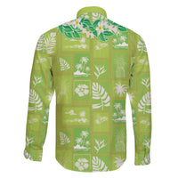 Aloha Hawaii Tuberose Lei Family Matching Off The Shoulder Long Sleeve Dress and Hawaiian Shirt Tropical Vibes Green Color - Polynesian Pride