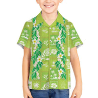 Aloha Hawaii Tuberose Lei Family Matching Off Shoulder Maxi Dress and Hawaiian Shirt Tropical Vibes Green Color LT14 - Polynesian Pride