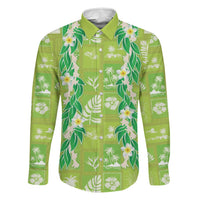 Aloha Hawaii Tuberose Lei Family Matching Off Shoulder Short Dress and Hawaiian Shirt Tropical Vibes Green Color LT14 Dad's Shirt - Long Sleeve Green - Polynesian Pride