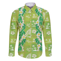 Aloha Hawaii Tuberose Lei Family Matching Off Shoulder Short Dress and Hawaiian Shirt Tropical Vibes Green Color - Polynesian Pride