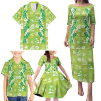 Aloha Hawaii Tuberose Lei Family Matching Puletasi and Hawaiian Shirt Tropical Vibes Green Color LT14 - Polynesian Pride