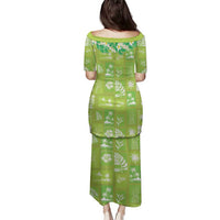 Aloha Hawaii Tuberose Lei Family Matching Puletasi and Hawaiian Shirt Tropical Vibes Green Color LT14 - Polynesian Pride