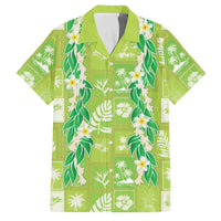 Aloha Hawaii Tuberose Lei Family Matching Short Sleeve Bodycon Dress and Hawaiian Shirt Tropical Vibes Green Color LT14 Dad's Shirt - Short Sleeve Green - Polynesian Pride