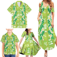 Aloha Hawaii Tuberose Lei Family Matching Summer Maxi Dress and Hawaiian Shirt Tropical Vibes Green Color LT14 - Polynesian Pride