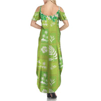 Aloha Hawaii Tuberose Lei Family Matching Summer Maxi Dress and Hawaiian Shirt Tropical Vibes Green Color LT14 - Polynesian Pride