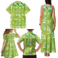 Aloha Hawaii Tuberose Lei Family Matching Tank Maxi Dress and Hawaiian Shirt Tropical Vibes Green Color LT14 - Polynesian Pride