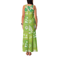 Aloha Hawaii Tuberose Lei Family Matching Tank Maxi Dress and Hawaiian Shirt Tropical Vibes Green Color LT14 - Polynesian Pride