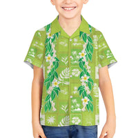 Aloha Hawaii Tuberose Lei Family Matching Tank Maxi Dress and Hawaiian Shirt Tropical Vibes Green Color - Polynesian Pride