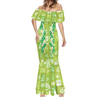Aloha Hawaii Tuberose Lei Mermaid Dress Tropical Vibes Green Color - Polynesian Pride