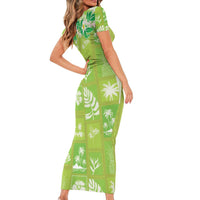 Aloha Hawaii Tuberose Lei Short Sleeve Bodycon Dress Tropical Vibes Green Color - Polynesian Pride