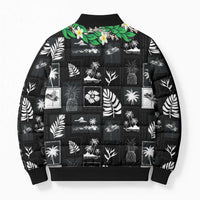 Aloha Hawaii Tuberose Lei Bomber Puffer Jacket Tropical Vibes Black Color - Polynesian Pride
