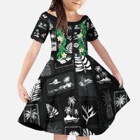 Aloha Hawaii Tuberose Lei Family Matching Long Sleeve Bodycon Dress and Hawaiian Shirt Tropical Vibes Black Color LT14 Daughter's Dress Black - Polynesian Pride