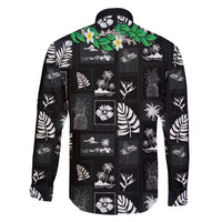 Aloha Hawaii Tuberose Lei Family Matching Long Sleeve Bodycon Dress and Hawaiian Shirt Tropical Vibes Black Color LT14 - Polynesian Pride