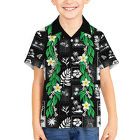 Aloha Hawaii Tuberose Lei Family Matching Long Sleeve Bodycon Dress and Hawaiian Shirt Tropical Vibes Black Color - Polynesian Pride