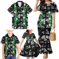 Aloha Hawaii Tuberose Lei Family Matching Mermaid Dress and Hawaiian Shirt Tropical Vibes Black Color - Polynesian Pride