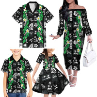 Aloha Hawaii Tuberose Lei Family Matching Off The Shoulder Long Sleeve Dress and Hawaiian Shirt Tropical Vibes Black Color LT14 - Polynesian Pride