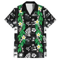 Aloha Hawaii Tuberose Lei Family Matching Off The Shoulder Long Sleeve Dress and Hawaiian Shirt Tropical Vibes Black Color LT14 Dad's Shirt - Short Sleeve Black - Polynesian Pride
