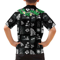 Aloha Hawaii Tuberose Lei Family Matching Off Shoulder Maxi Dress and Hawaiian Shirt Tropical Vibes Black Color LT14 - Polynesian Pride