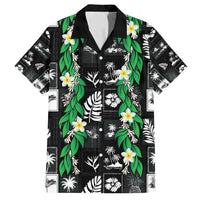 Aloha Hawaii Tuberose Lei Family Matching Off Shoulder Maxi Dress and Hawaiian Shirt Tropical Vibes Black Color LT14 Dad's Shirt - Short Sleeve Black - Polynesian Pride