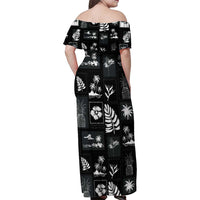 Aloha Hawaii Tuberose Lei Family Matching Off Shoulder Maxi Dress and Hawaiian Shirt Tropical Vibes Black Color LT14 - Polynesian Pride