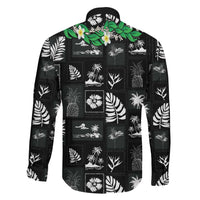 Aloha Hawaii Tuberose Lei Family Matching Off Shoulder Short Dress and Hawaiian Shirt Tropical Vibes Black Color LT14 - Polynesian Pride