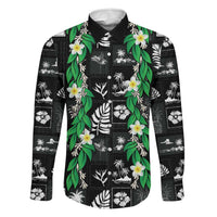 Aloha Hawaii Tuberose Lei Family Matching Short Sleeve Bodycon Dress and Hawaiian Shirt Tropical Vibes Black Color LT14 Dad's Shirt - Long Sleeve Black - Polynesian Pride
