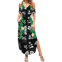 Aloha Hawaii Tuberose Lei Family Matching Summer Maxi Dress and Hawaiian Shirt Tropical Vibes Black Color LT14 Black - Polynesian Pride