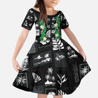 Aloha Hawaii Tuberose Lei Kid Short Sleeve Dress Tropical Vibes Black Color - Polynesian Pride