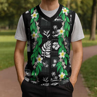Aloha Hawaii Tuberose Lei Christmas Knitted V-Neck Vest Tropical Vibes Black Color - Polynesian Pride
