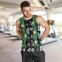 Aloha Hawaii Tuberose Lei Men Tank Top Tropical Vibes Black Color - Polynesian Pride