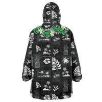 Aloha Hawaii Tuberose Lei Wearable Blanket Hoodie Tropical Vibes Black Color - Polynesian Pride