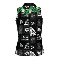 Aloha Hawaii Tuberose Lei Women Sleeveless Polo Shirt Tropical Vibes Black Color - Polynesian Pride