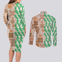 Aloha Hawaii Palaka Tuberose Lei Couples Matching Long Sleeve Bodycon Dress and Long Sleeve Button Shirt Hawaiian Quilt Seamless Style - Polynesian Pride