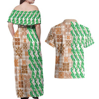 Aloha Hawaii Palaka Tuberose Lei Couples Matching Off Shoulder Maxi Dress and Hawaiian Shirt Hawaiian Quilt Seamless Style - Polynesian Pride