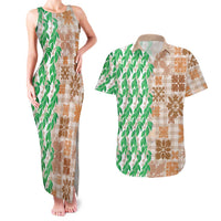 Aloha Hawaii Palaka Tuberose Lei Couples Matching Tank Maxi Dress and Hawaiian Shirt Hawaiian Quilt Seamless Style LT14 Beige - Polynesian Pride