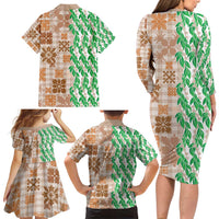 Aloha Hawaii Palaka Tuberose Lei Family Matching Long Sleeve Bodycon Dress and Hawaiian Shirt Hawaiian Quilt Seamless Style LT14 - Polynesian Pride