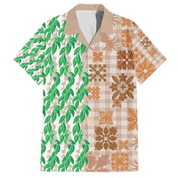 Aloha Hawaii Palaka Tuberose Lei Family Matching Long Sleeve Bodycon Dress and Hawaiian Shirt Hawaiian Quilt Seamless Style LT14 Dad's Shirt - Short Sleeve Beige - Polynesian Pride