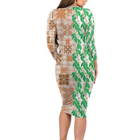 Aloha Hawaii Palaka Tuberose Lei Family Matching Long Sleeve Bodycon Dress and Hawaiian Shirt Hawaiian Quilt Seamless Style LT14 - Polynesian Pride