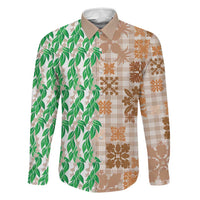 Aloha Hawaii Palaka Tuberose Lei Family Matching Mermaid Dress and Hawaiian Shirt Hawaiian Quilt Seamless Style LT14 Dad's Shirt - Long Sleeve Beige - Polynesian Pride