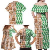 Aloha Hawaii Palaka Tuberose Lei Family Matching Off Shoulder Maxi Dress and Hawaiian Shirt Hawaiian Quilt Seamless Style LT14 - Polynesian Pride