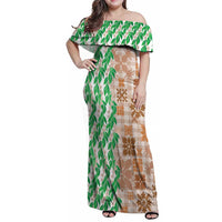 Aloha Hawaii Palaka Tuberose Lei Family Matching Off Shoulder Maxi Dress and Hawaiian Shirt Hawaiian Quilt Seamless Style LT14 Beige - Polynesian Pride