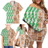 Aloha Hawaii Palaka Tuberose Lei Family Matching Off Shoulder Short Dress and Hawaiian Shirt Hawaiian Quilt Seamless Style LT14 - Polynesian Pride