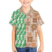 Aloha Hawaii Palaka Tuberose Lei Family Matching Off Shoulder Short Dress and Hawaiian Shirt Hawaiian Quilt Seamless Style LT14 - Polynesian Pride