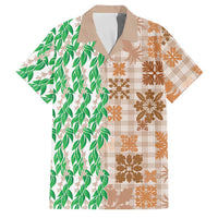 Aloha Hawaii Palaka Tuberose Lei Family Matching Puletasi and Hawaiian Shirt Hawaiian Quilt Seamless Style LT14 Dad's Shirt - Short Sleeve Beige - Polynesian Pride
