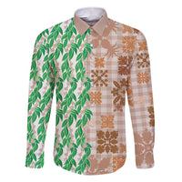 Aloha Hawaii Palaka Tuberose Lei Family Matching Short Sleeve Bodycon Dress and Hawaiian Shirt Hawaiian Quilt Seamless Style LT14 Dad's Shirt - Long Sleeve Beige - Polynesian Pride