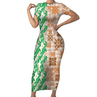 Aloha Hawaii Palaka Tuberose Lei Family Matching Short Sleeve Bodycon Dress and Hawaiian Shirt Hawaiian Quilt Seamless Style - Polynesian Pride