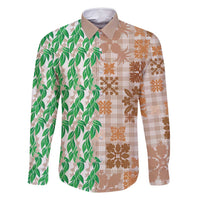 Aloha Hawaii Palaka Tuberose Lei Family Matching Summer Maxi Dress and Hawaiian Shirt Hawaiian Quilt Seamless Style LT14 Dad's Shirt - Long Sleeve Beige - Polynesian Pride