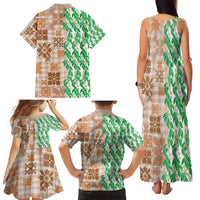 Aloha Hawaii Palaka Tuberose Lei Family Matching Tank Maxi Dress and Hawaiian Shirt Hawaiian Quilt Seamless Style - Polynesian Pride