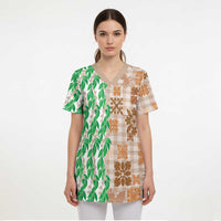 Aloha Hawaii Palaka Tuberose Lei Scrub Top Hawaiian Quilt Seamless Style - Polynesian Pride